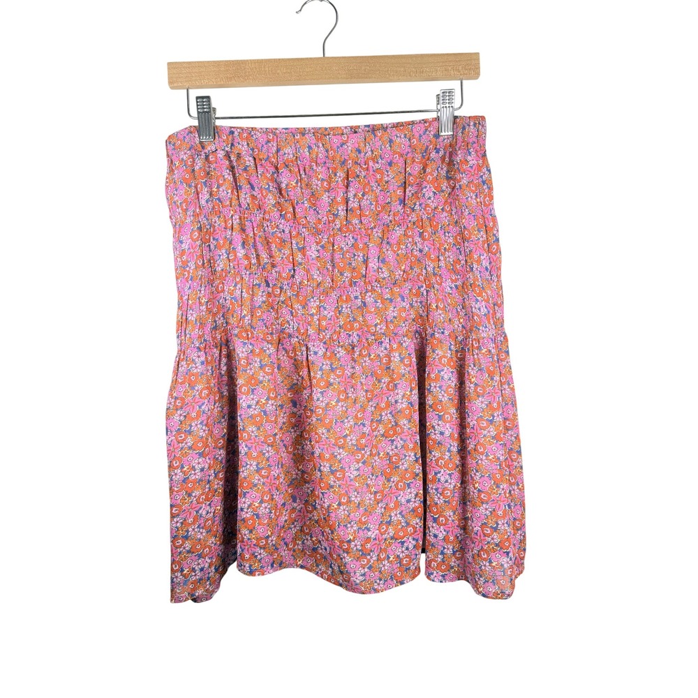 Sanctuary Women's Floral Flowy Boho Feminine Tiered Mini Skirt Pink Orange Sz L